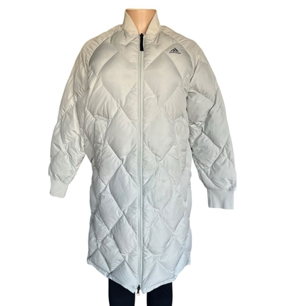 Adidas White Quilted Puffer Jacket with High Collar